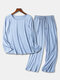 Women Modal Solid Color Lightweight Long Sleeve Plus Size Two-Piece Home Pajamas Sets - Blue