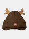 Christmas Women Knitted Plus Velvet Cartoon Letter Embroidery Antler Decoration Fashion Warmth Brimless Beanie Hat - Coffee