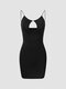 Solid Cut Out Open Back Spaghetti Strap Sexy Dress - Black