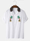 Mens 100% Cotton Breathable Palm Tree Embroidery Holiday Short Sleeve Shirts - White