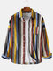 Mens Brief Style Color Stripe Corduroy Casual Long Sleeve Shirts - Grey