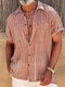 Camisas de manga corta con cuello de solapa informal a rayas para hombre - rojo