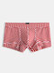 Men Striped Sexy Cotton Boxer Briefs Comfortable Spandex Stretch Patchwork Underwear With Pouch - Red