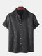Mens Hot Stamping Bronzing Business Casual Short Sleeve Shirt - Black