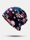 Women Dual-use Cotton Floral Pattern Overlay Brimless Beanie Hat Scarf - Blue