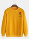 Mens Rose Pattern Solid Color Crew Neck Casual Pullover Sweatshirt - Yellow