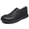 Men Retro Genuine Leather Non Slip Soft Sole Casual Slip On Shoes - Black