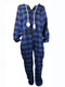 Plus Size Plaid Jumpsuits Women Pajamas Hooded Front Zipper Home Plush Sleepwear - Blue