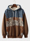 Sweats à capuche avec cordon de serrage et poche kangourou en patchwork à motif ethnique pour hommes - café