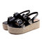 Women Summer Beach Shoes Buckle Decoration Espadrilles Platform Sandals - Black