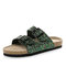Large Size Casual Bling Sequined Dual Strap Buckle Flat Slippers - Green