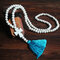 10mm Wooden Beads Long Necklace Bohemian Geometric Cross Beaded Tassel Pendant Necklace - Light Blue