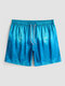 Men Tie Dye Ombre Print Drawstring Quick Dry Cool Board Shorts - Blue