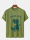 Mens Funny Cartoon Dinosaur Print Casual Breathable Round Neck T-Shirts - Green