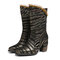 SOCOFY Fashion Metal Color Zebra Pattern Stitching Lace High Heel Boots - Gold
