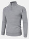 Mens Ribbed Knit Half Zip High Neck Solid Color Casual Sweaters - Gray