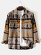 Mens Vintage Tribal Geo Pattern Casual Shirt Jacket With Flap Pocket - Yellow
