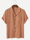 Mens Wrinkle Jacquard Revere Collar Texture Basics Short Sleeve Shirt - Orange