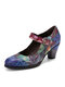 Sapatos Mary Jane com estampa floral elegante em relevo Gancho Loop Gancho - azul
