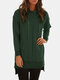 Women Solid Color Pocket Zip Front Casual Hoodie - Dark Green