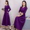 Slim Slimming Long-sleeved Temperament Large Size Bottom Dress  - Purple