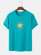 Mens Doodle Smile Sun Print Crew Neck Short Sleeve T-Shirt - Blue