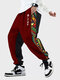Pantalon de survêtement ample ethnique patchwork géométrique japonais pour homme - rouge