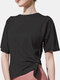 Contrast Color Patchwork Side Splited Short Sleeve Sports T-shirt For Women - Black