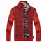 Winter Knitted Woolen Blending Thick Polar Fleece Lining Sweater Cardigans for Men - Red