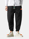 Mens Chinese Style Fleece Warm Slim Fit Drawstring Straight Pants - Black