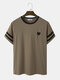 Mens Heart Embroidery Side Patchwork Casual Short Sleeve T-Shirt - Khaki