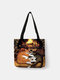 Women Canvas Cute Cartoon Oil Painting Cat Printing Waterproof Shopping Bag Shoulder Bag Handbag Tote - #13