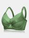 Women Satin Stitching Underwire Push Up Solid Lightly Lined Bra - Green