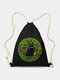 Women Green Clover Hat Metal Pattern Happy St Patrick Day Pattern Print Drawstring Bag Backpack - Black