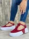Large Size Women Casual Fashion Hasp Comfy Platform Sneakers - Red