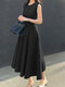 ソリッド ノースリーブ A ライン スイング クルー ネックの女性のドレス - 黒