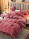 4PCs Milk Velvet Warm Solid Color Bedding Sets Bedspread Quilt Cover Pillowcase - #03