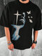 Camisetas de manga corta con estampado abstracto de mariposas para hombre Cuello - Negro