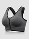 Plus Size Front Zipper Wireless Shockproof Full Cup Removable Pad Sports Bras - Gray