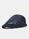 Men Cotton Dacron Distressed Letter Embroidered Adjustable Retro Casual Sunscreen Beret Flat Cap - Navy