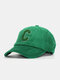 Unisex Corduroy Solid Color C Letter Embroidered Soft Top All-match Baseball Cap - Green