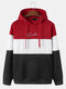Mens Colorblock Stitching Letter Print Preppy Overhead Drawstring Hoodies - Red