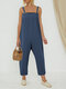 Casual Pleated Spaghetti Strap Plus Size Jumpsuit - Navy