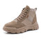 Men Casual Non-slip Hard Wearing Patchwork Lace Up Brief Work Boots - Khaki