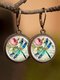 Vintage Glass Gemstone Dangle Earrings Dragonfly Butterfly Pattern Women Pendant Earrings Jewelry - #10