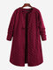 Plus Size Solid O-Neck Long Sleeve Button Long Coat For Women - Wine Red