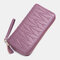 Women RIFD Multifunctional Genuine Leather Multi-card Slot Phone Bag Money Clip Wallet Purse - Purple