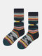 5 Pairs Men Cotton Geometric Striped Pattern Jacquard Thicken Breathable Warmth Socks - Brown Green