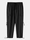 Mens Solid Cargo Style Drawstring Cuff Pants With Flap Pocket - Black