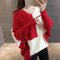 Color Matching V-neck Bottoming Shirt Bat Loose Sweater Women's Sweater Shirt - Red